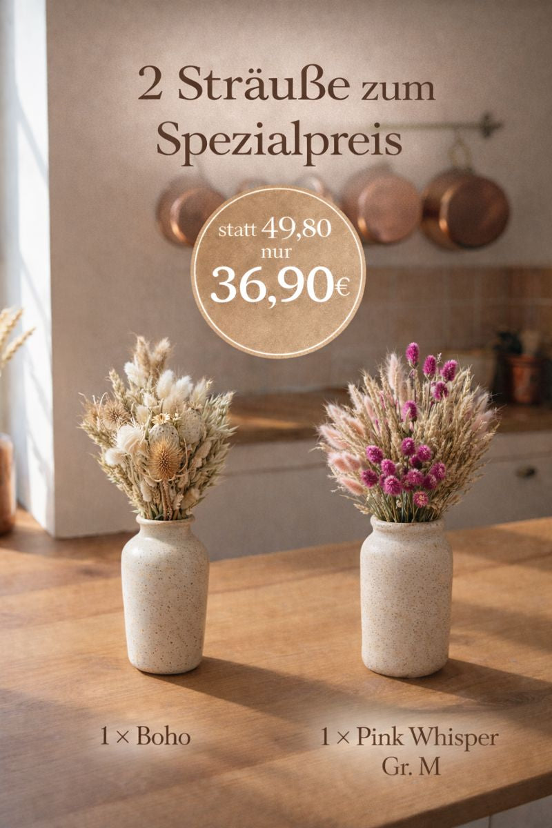 Trockenblumen Set Boho + Pink Whisper – 2 Sträuße Größe M zum Vorteilspreis