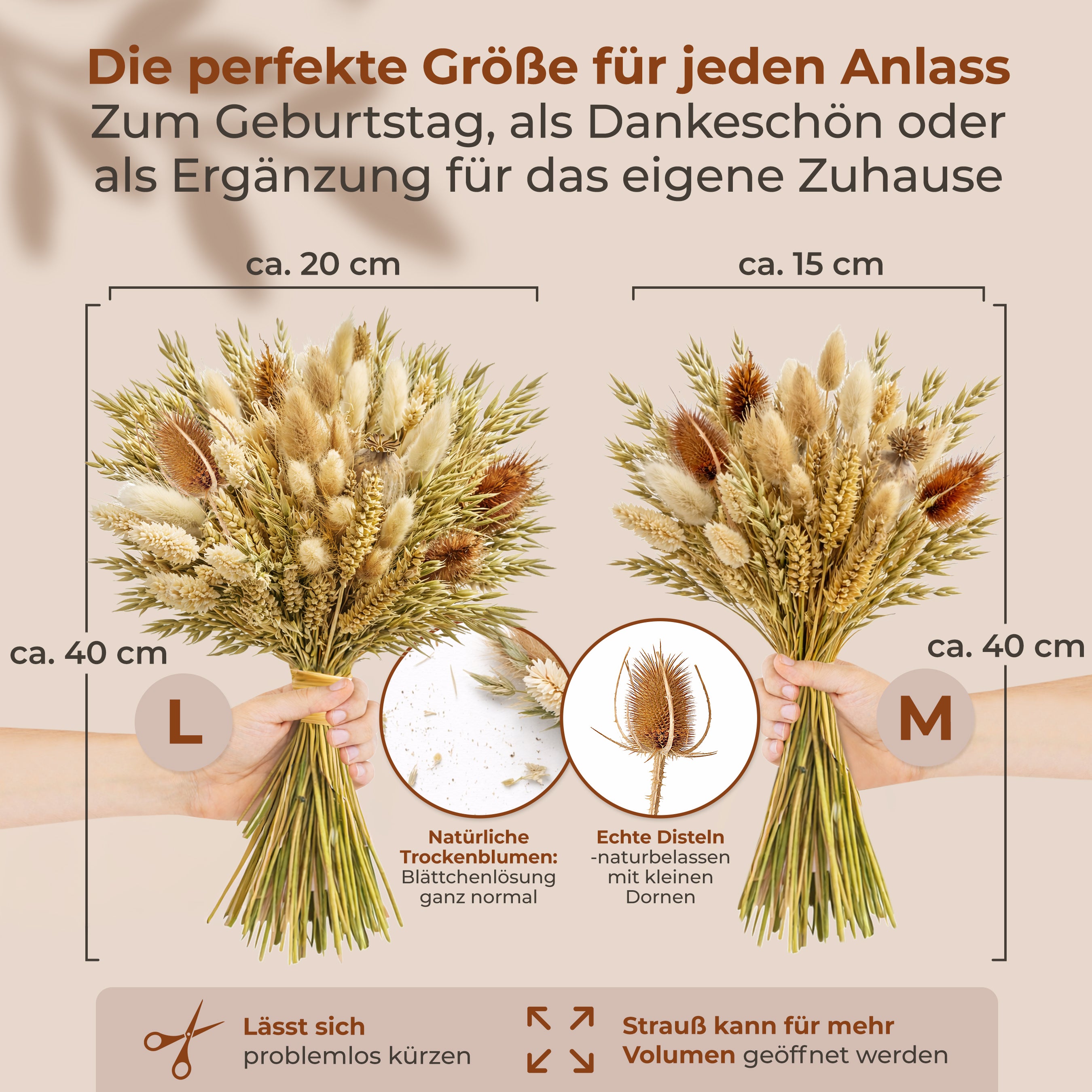 Trockenblumenstrauß Boho – natürlich & handgebunden Gr.M