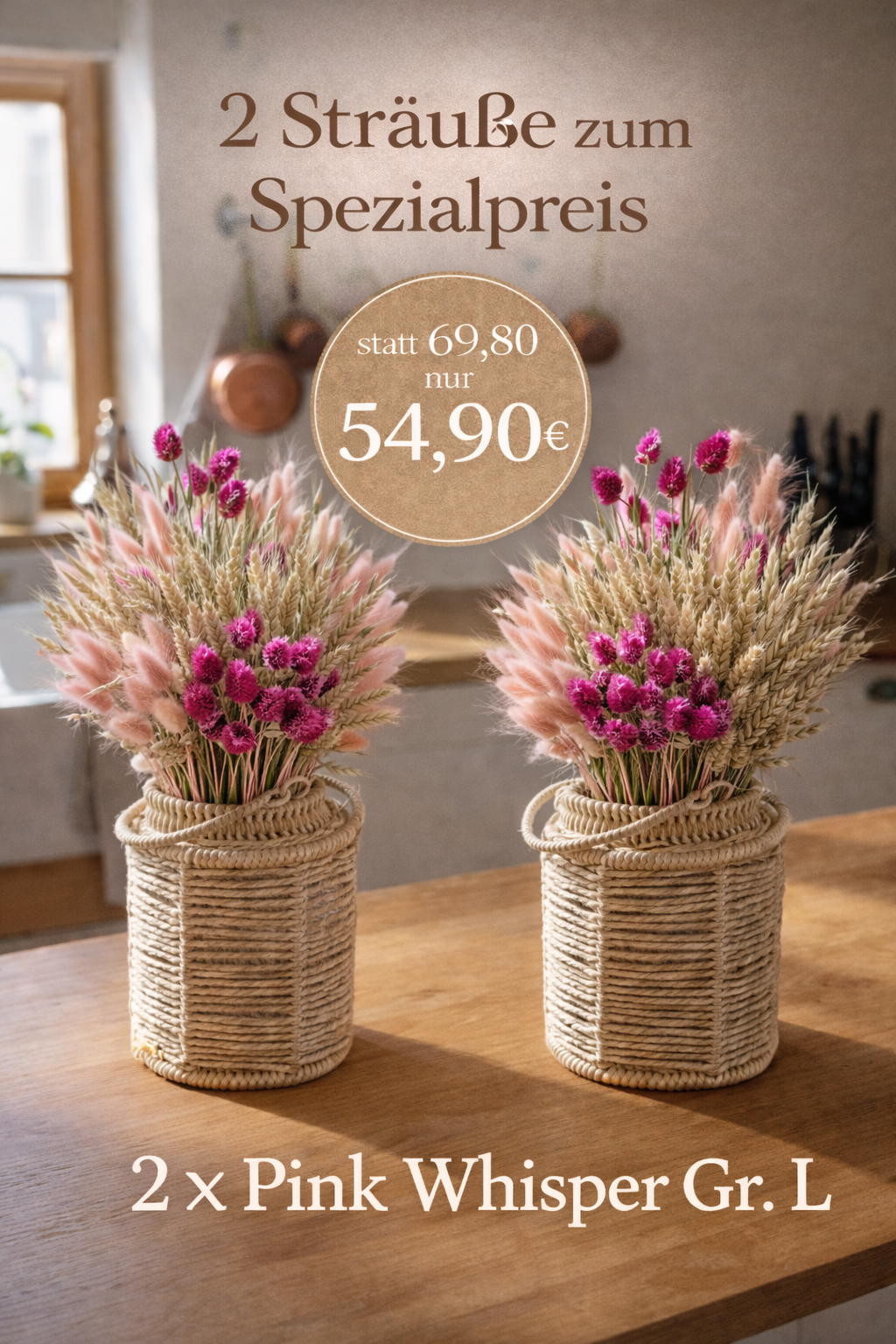 Trockenblumen Set Pink Whisper – 2 Sträuße Größe L zum Vorteilspreis