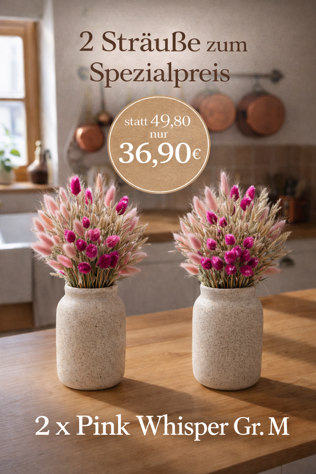 Trockenblumen Set Pink Whisper – 2 Sträuße Größe M zum Vorteilspreis